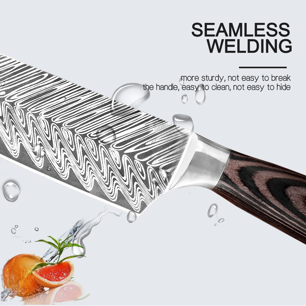 XYj Kitchen Stainless Steel Pro Chef Knives Set Wall Knife Storage Holder Butcher Cleaver Knife Damascus Veins Blade Knifes