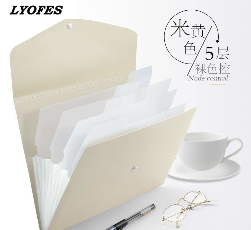 13 Grids Handheld File Folder Organ Box Bag Multi-function Organizer Storage Holder Office Document A4 Paper Folder: 5 Grid Beige