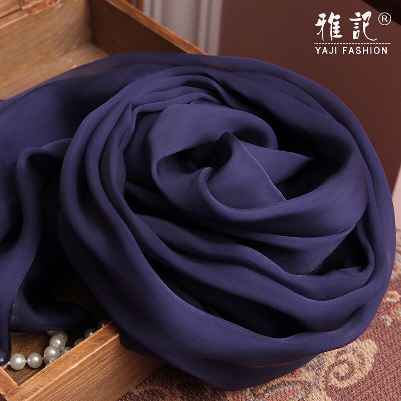 Mørkeblå silketørklæde kvinder naturligt silketørklæde bløde lange dame sjalomslag til damer solid foulard femme: 135-135cm