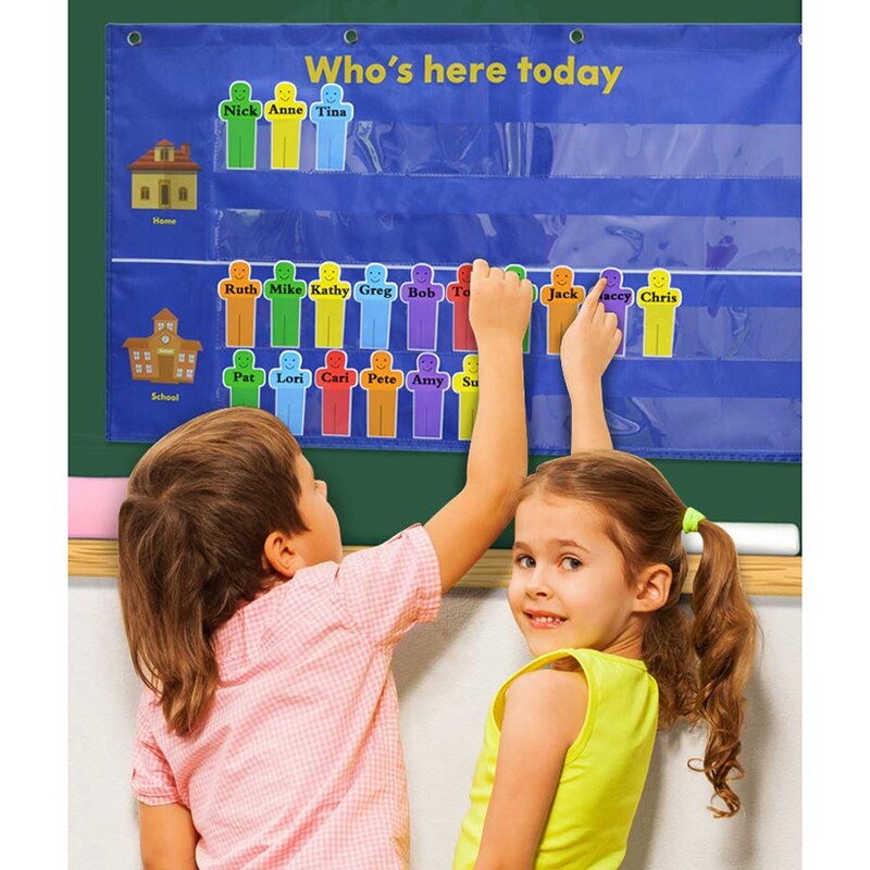 Who Is Here Kids Attendance Pocket Chart Suitable for Classroom Preschool Kindergarten with 36 Replacement Cards