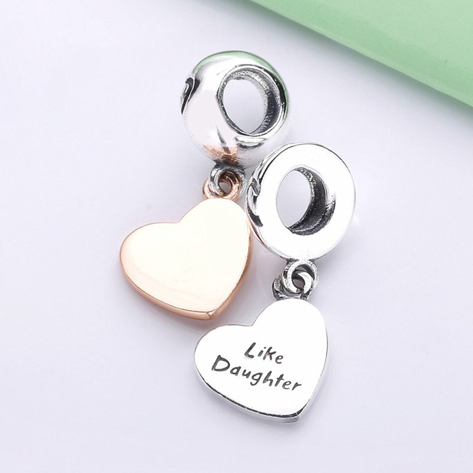 Original Rose Mother And Daughter Love Heart Pendant Beads Fit 925 Sterling Silver Charm Bracelet Bangle Diy Jewelry