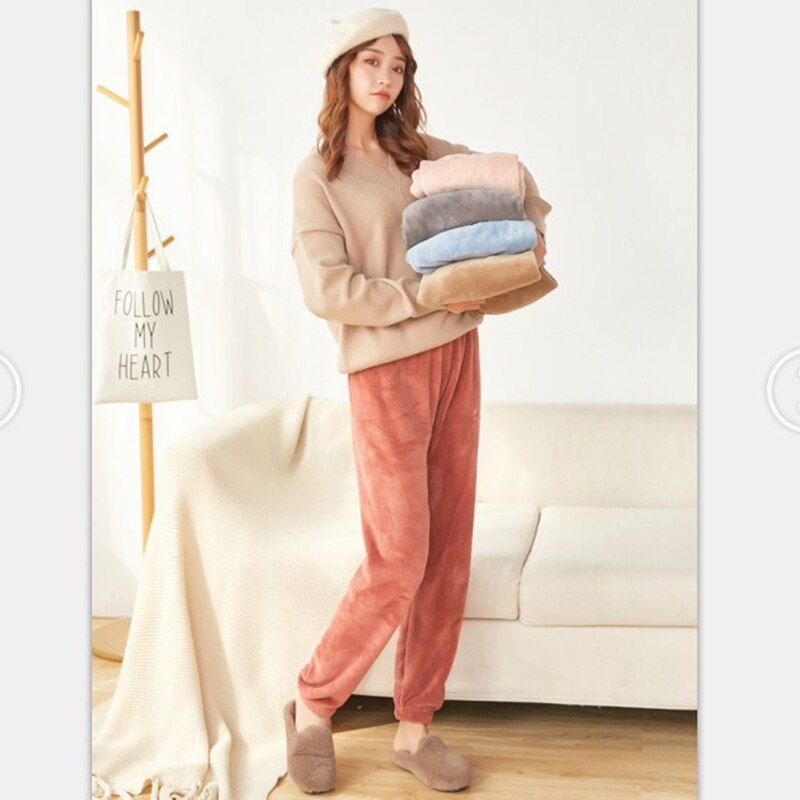Pyjama en velours pour femme, pantalon en flanelle, intérieur, bain, corail, , printemps, hiver, 2022