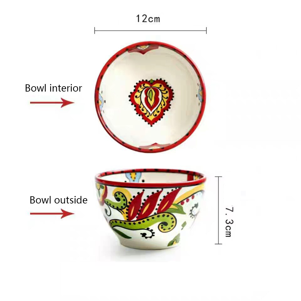 Bohemian Handgeschilderde Keramische Slakom Rijst Ramen Kom Soep Kommen Fruit Thuis Ontbijt Granen Huishoudelijke Keuken Servies
