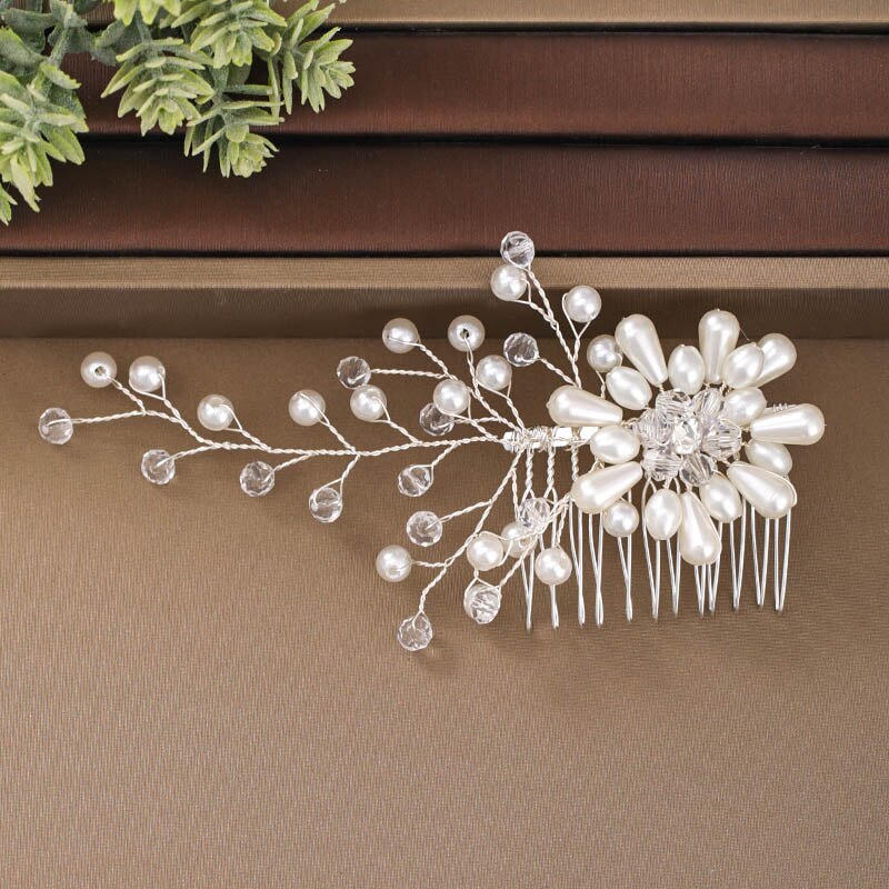 GETNOIVAS Handmade Silber Farbe Perle Blume Haar Kamm Braut Tiara Crown Kopfschmuck Hochzeit Braut Frauen Haar Schmuck Zubehör: 48489