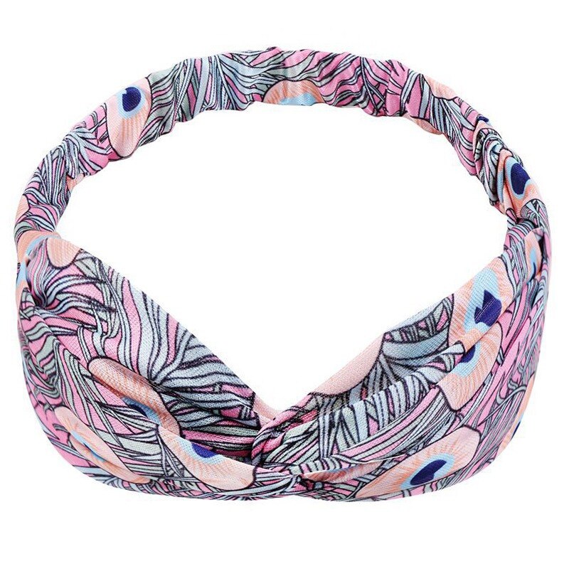 Bohemian Girls Hairband Hair Accessories Print Headbands Vintage Women Headband Cross Top Knot Elastic Hairband Soft Bandanas: Color-15