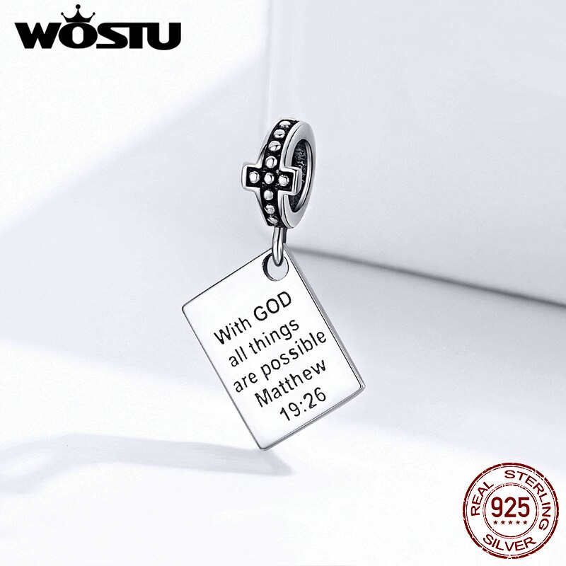 WOSTU 925 argent Sterling Bible breloques avec dieu toutes les choses sont possibles matthieu Religion perles idéal pour bracelet bijoux CQC1424