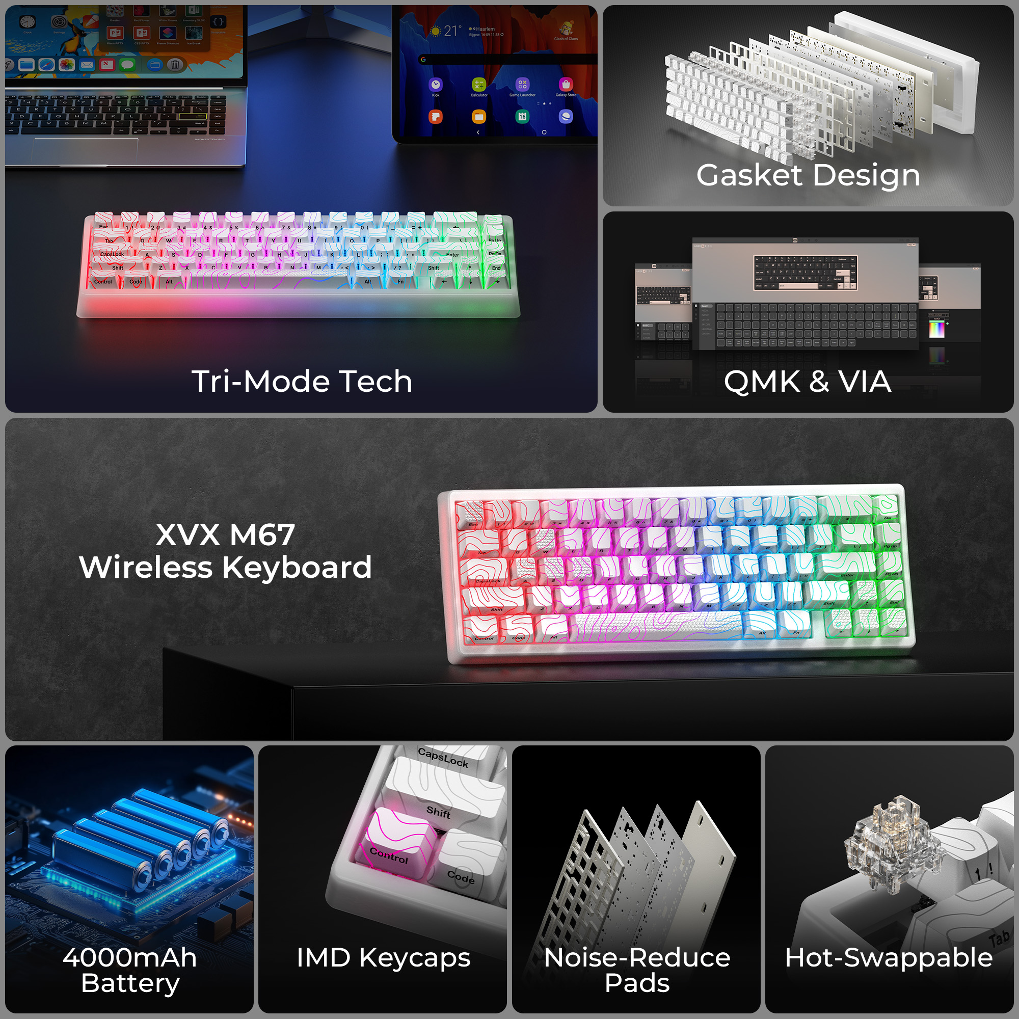 Teclado mecánico XVX M67 JadeStone con teclas IMD-Tech, de junta intercambiable en , teclado con retroiluminación RGB personalizado de tres modos