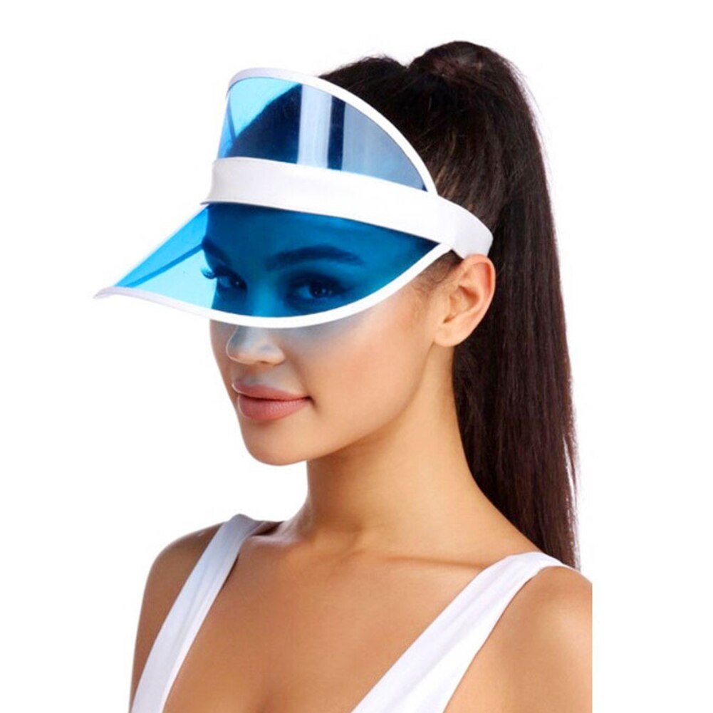 Summer women men sun hat candy color transparent blank top plastic pvc anti-uv parasol sunscreen hat cycling sports visor caps