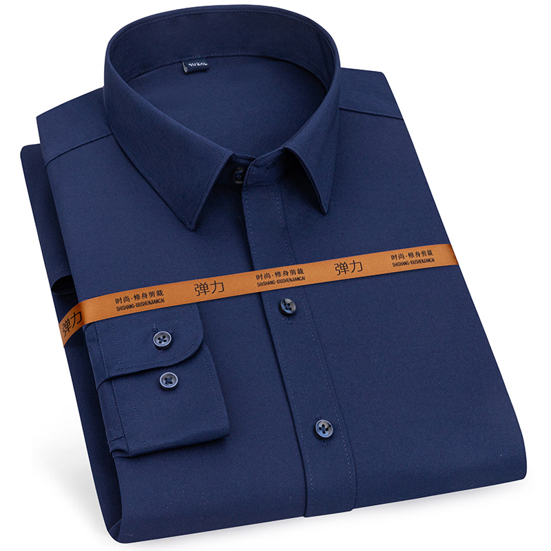 Nueva camisa resistente a las arrugas para hombre, vestido de manga larga, ajustado, sin planchar, ropa formal de negocios sociales, fácil de cuidar: 41 / Castaño