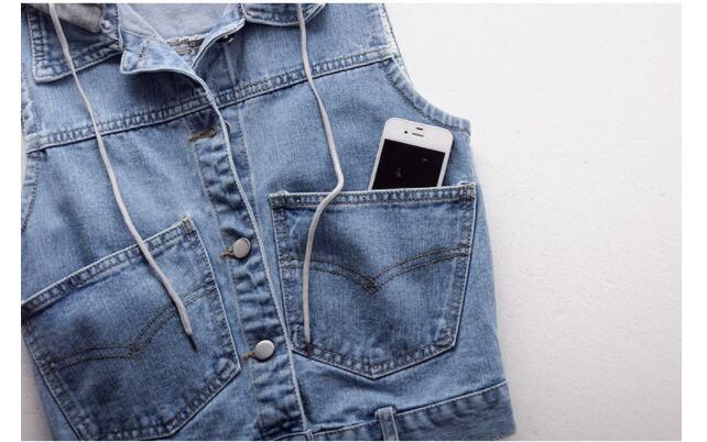 Dames spijkerjas mouwloos kort vest slank vintage afneembaar capuchon spijkerjas maat casual dames vest tops