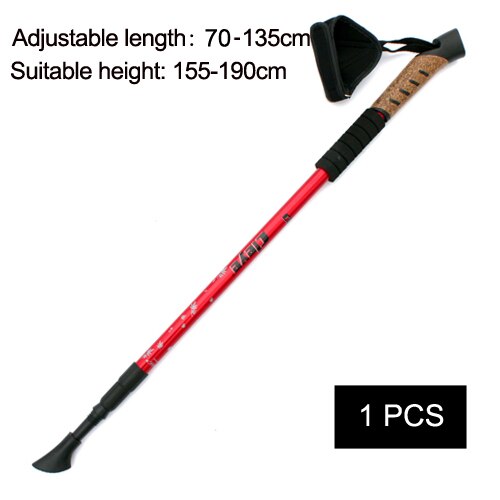 1/ 2Pcs Nordic Trekking Hiking Poles Walking Sticks Telescopic Baton Ultra Walking Canes With Rubber Tips Adjustable Bands: 1 pcs red