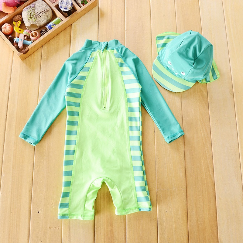 Chilren Badpak Baby Boy Knappe Dinosaur Beach Zonnebrandcrème Kleding Kids Rash Guard Baby Boy Badmode En Cap In Een Set