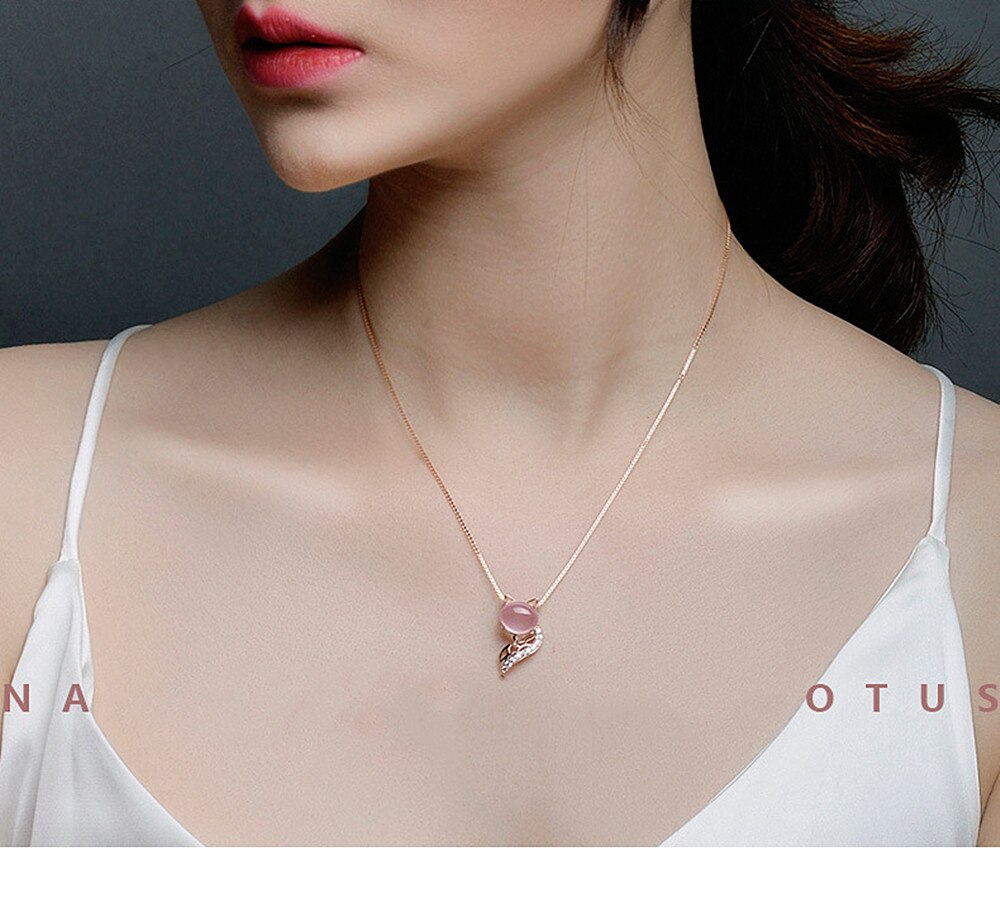 Leuke Fox Roze Kristallen Zirkoon Diamanten Edelstenen Hanger Kettingen Voor Vrouwen Rose Goud Kleur Sieraden Bijoux Choker