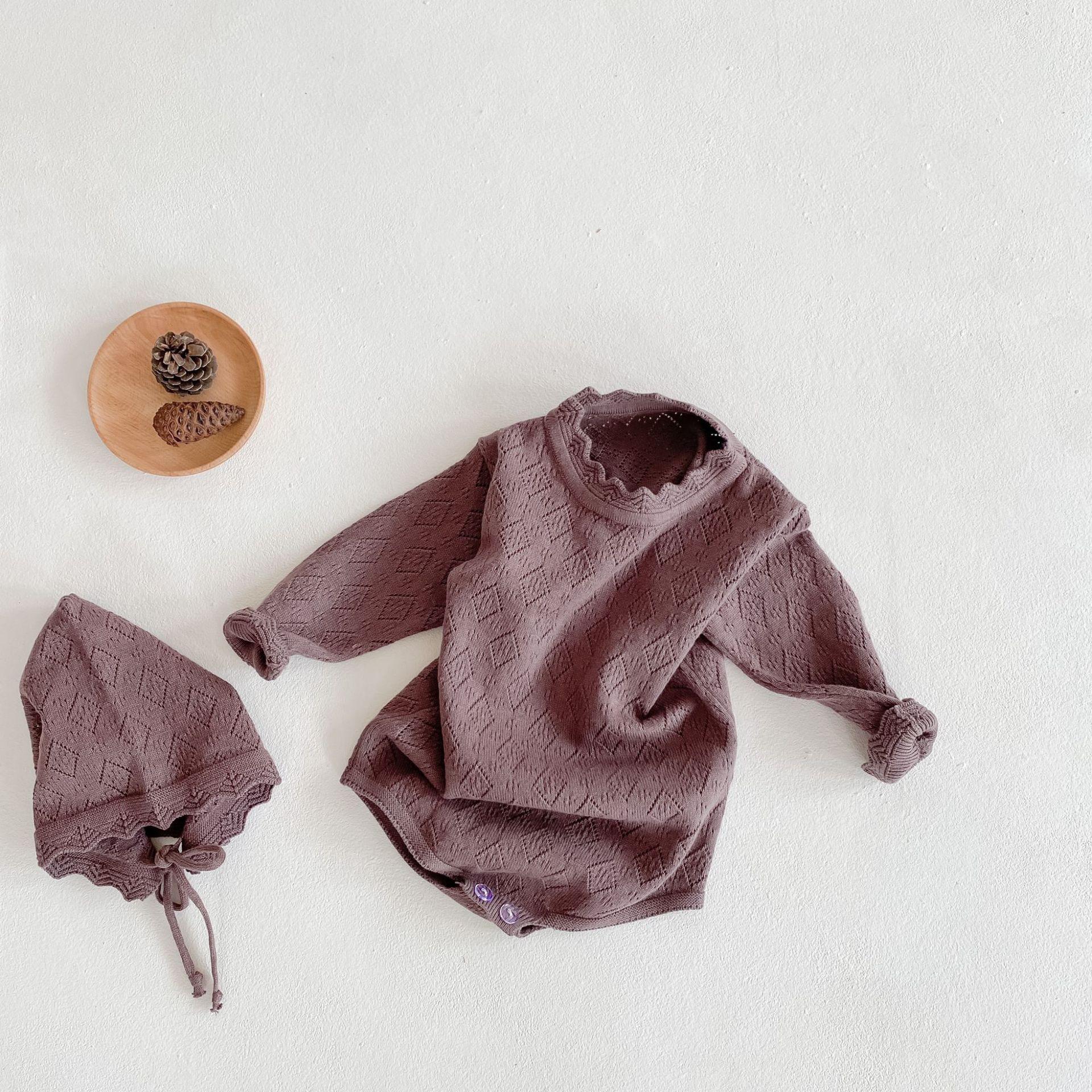 Baby Jongens Meisjes Kleding Herfst Winter Bodysuits Kids Meisje Lange Mouwen Effen Kleur Jumpsuits Gebreide Holle Diamant Kleding: 82110romper hat1 / 9m