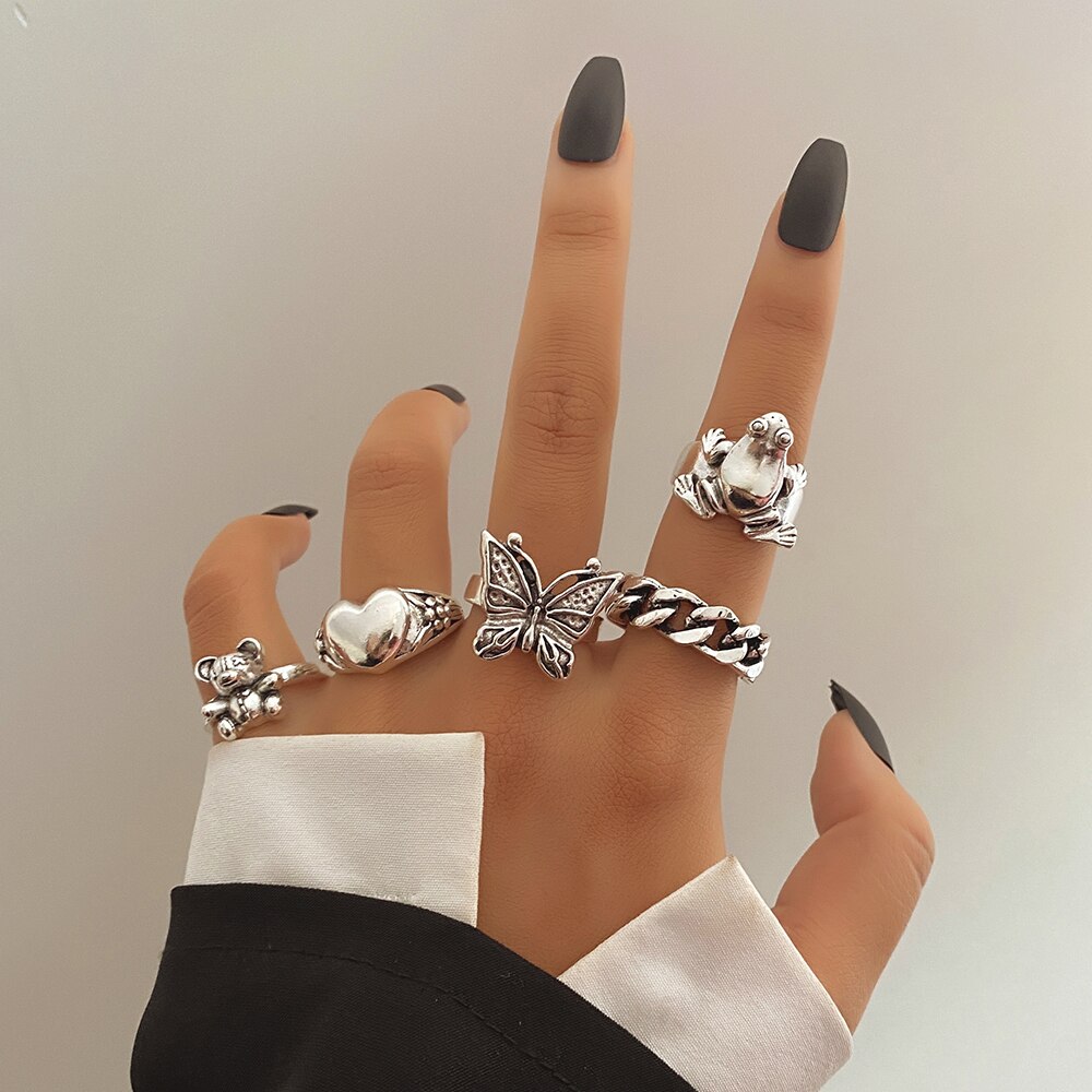 FNIO Retro Spider Snake Skeleton Ring Japanese Style Men&#39;s Halloween Ring Hip Hop Rock Jewelry: FN33914327