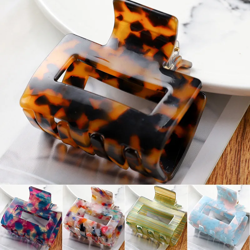 Haarclip Geometrische haarklauwen Vierkante acryl haarspelden Haarklemmen voor vrouwen Luipaardkorrel Haarkrabben Clip Haaraccessoires