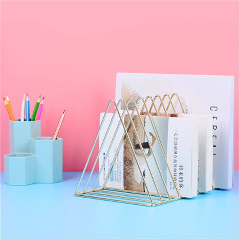 Nordic Triangle Simple Wrought Iron Desktop Storage Rack Shelf File Magazine Bookend Office Rack Holder Office Desk Organizer