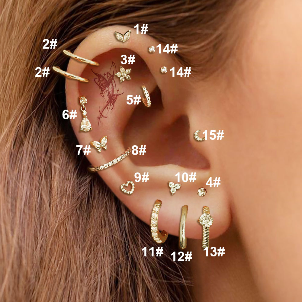 1pc conch tragus rook helix piercing til kvinder zircon cz hjerte måneblomst ørepiercing hoop ørering ørering sexet kropssmykke: Klar / Guldfarve