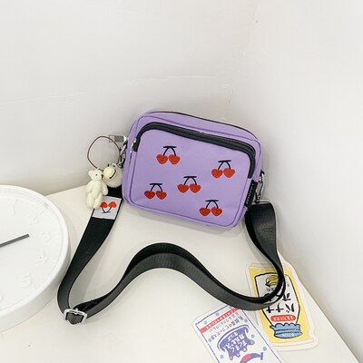 Zomertassen voor dames flap kersen borduurwerk dames schoudertas bolsa feminina canvas crossbody tas: Paars