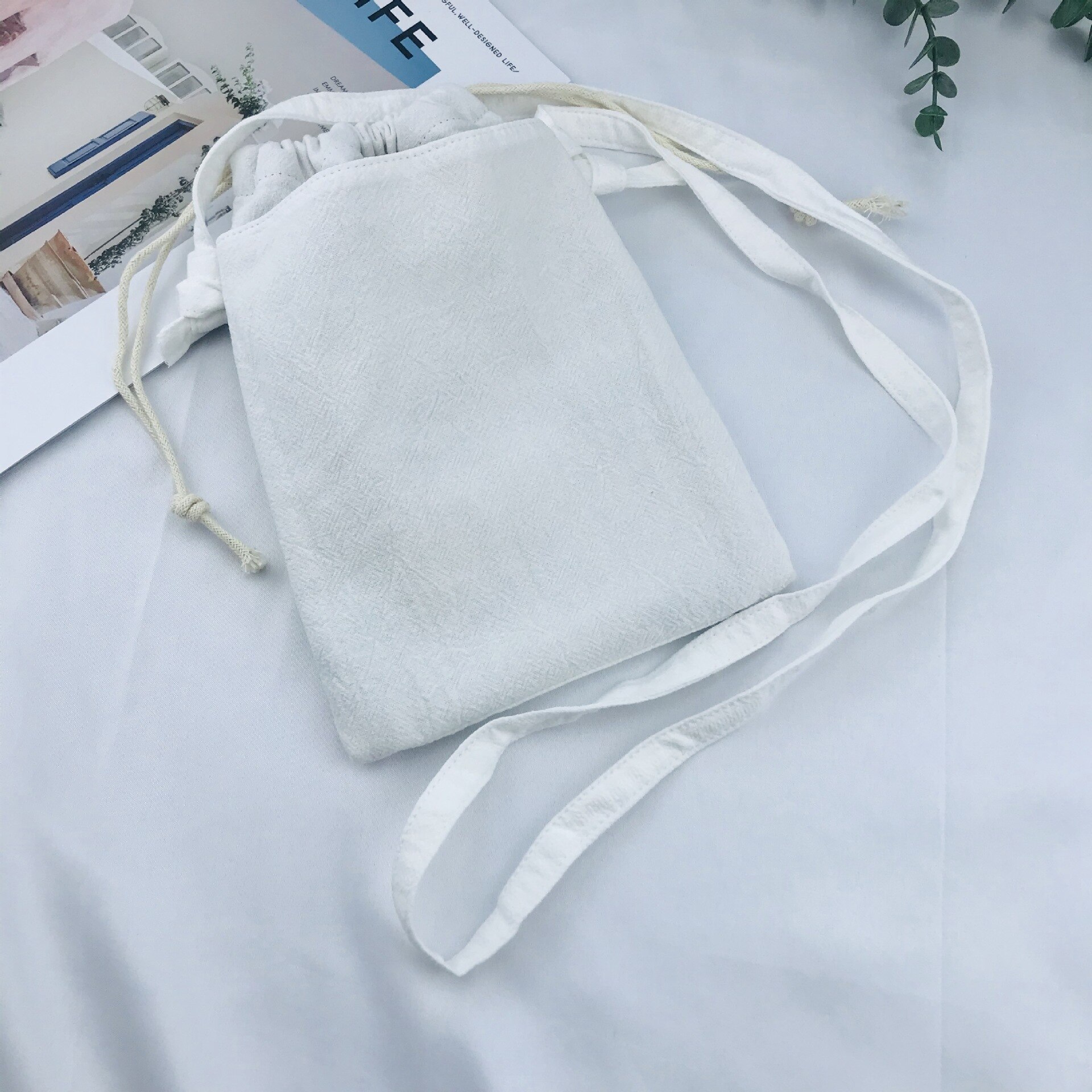 Vrouwen Blank Katoen & Linnen Portemonnee Kids Portemonnee Pakket Schoudertas Doek Zak Telefoon Pouch Carteira Feminina Bolso Voor meisjes: white