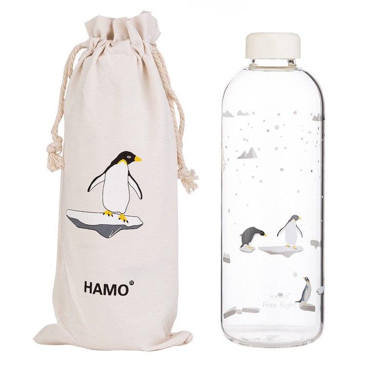 1000ml Oceaan Seal Walvis Glas Water Fles Met Mouwen Draagbare Creatieve Sport Flessen Camping Waterkoker Tour Drinkware Cup Gourde: QE-1000ML