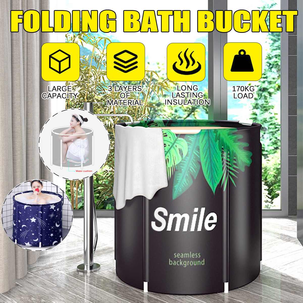 Bañera plegable portátil de para adultos, bañera inflable gruesa para el hogar, individual, SPA, piscina de masaje, Cubo de baño de plástico