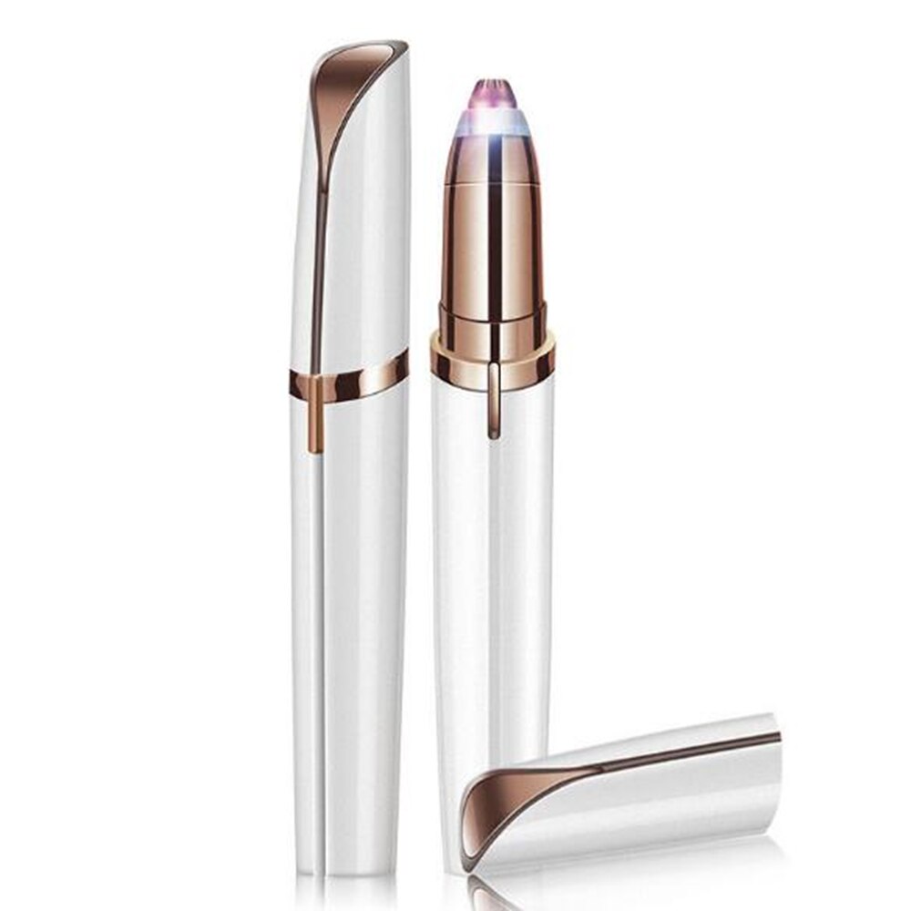 Eye Brow Shaver Shaper Electric Eyebrow Trimmer Remover Painless Epilator Razor Portable Facial Hair Remover Makeup Beauty Tools: White-Battery