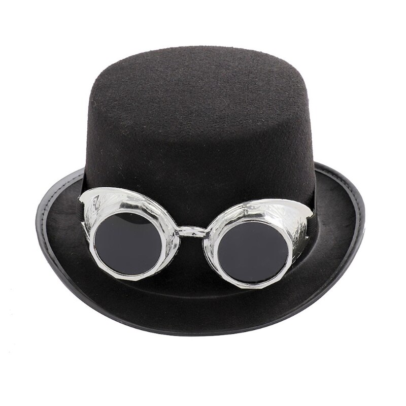 Chapeau gothique style Steampunk victorien avec lunettes détachables, casquette de Jazz en plastique Non tissé, Costume de carnaval Cosplay d&#39;halloween: Argent