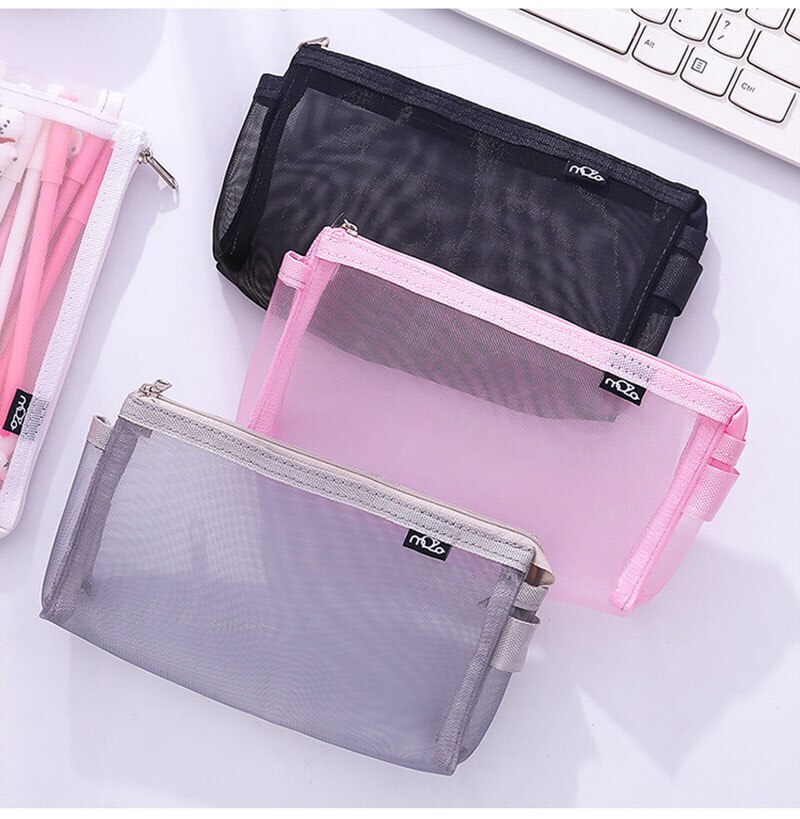 Simple Transparent Mesh Pencil Case Office Student Pencil Cases Nylon Kalem Kutusu School Supplies Pen Box Astuccio Scuola