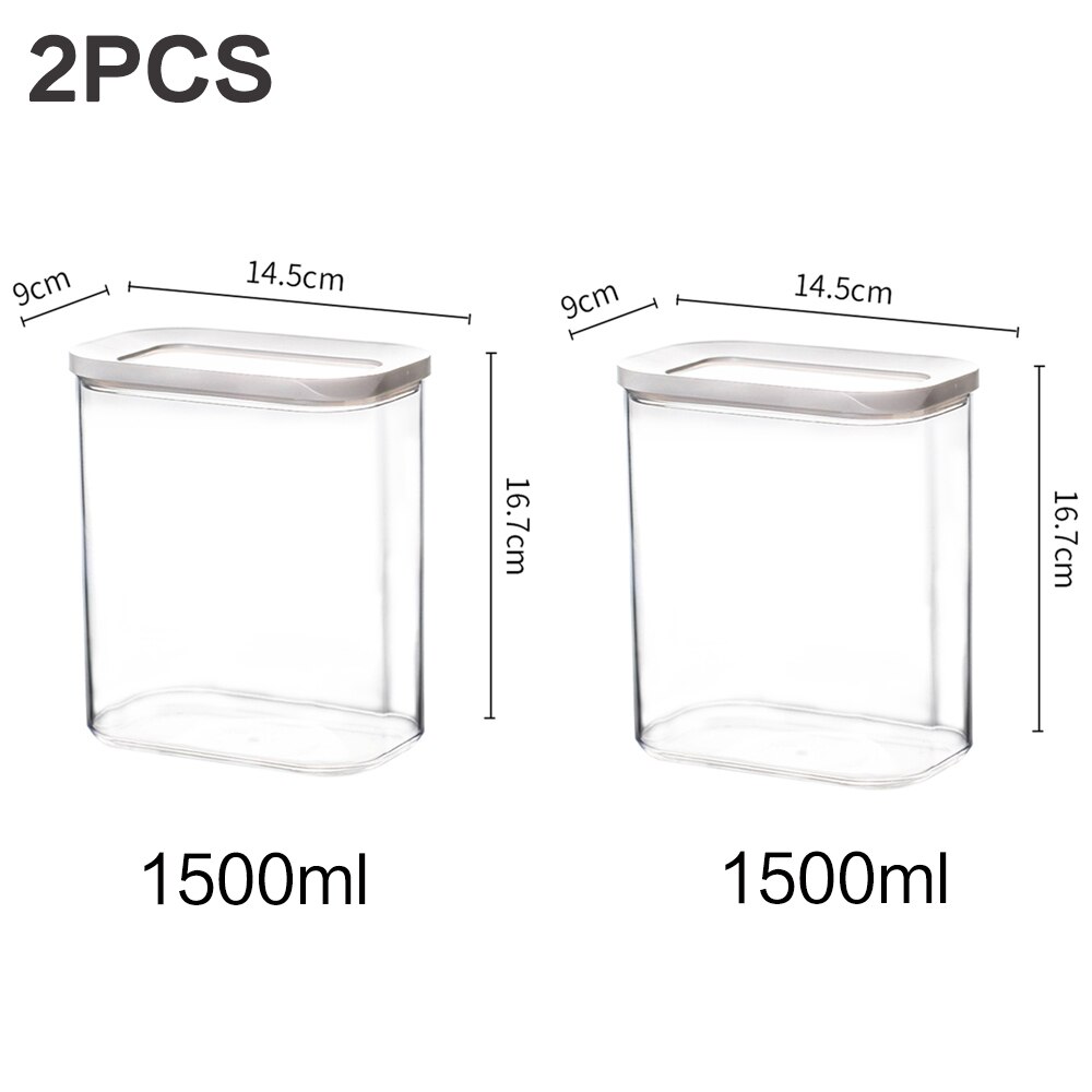 Contenedor de almacenamiento de cocina, refrigerador de cocina, caja de fideos, cereales, fruta seca, tanque de almacenamiento de aperitivos, tanque sellado transparente: 2 pcs 1500ml