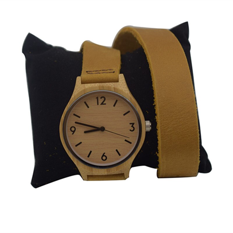 Womens Lederen Bamboe Houten Horloges Met Lange Geunine Lederen Horlogebanden Beste Cadeaus Voor Meisje Vrienden