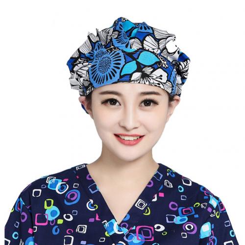Blomsterprint scrub cap salon kosmetolog kok støvtæt bouffant justerbar hat: Sort hvid blomst
