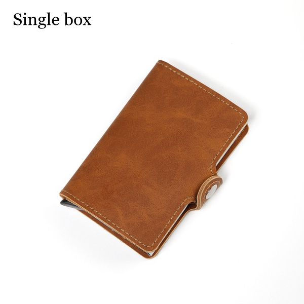 Women Rfid Wallet Metal Case Aluminum Double Box Leather Credit Card Holders for Men Slim Anti Protect Travel ID Cardholder: Single yellow