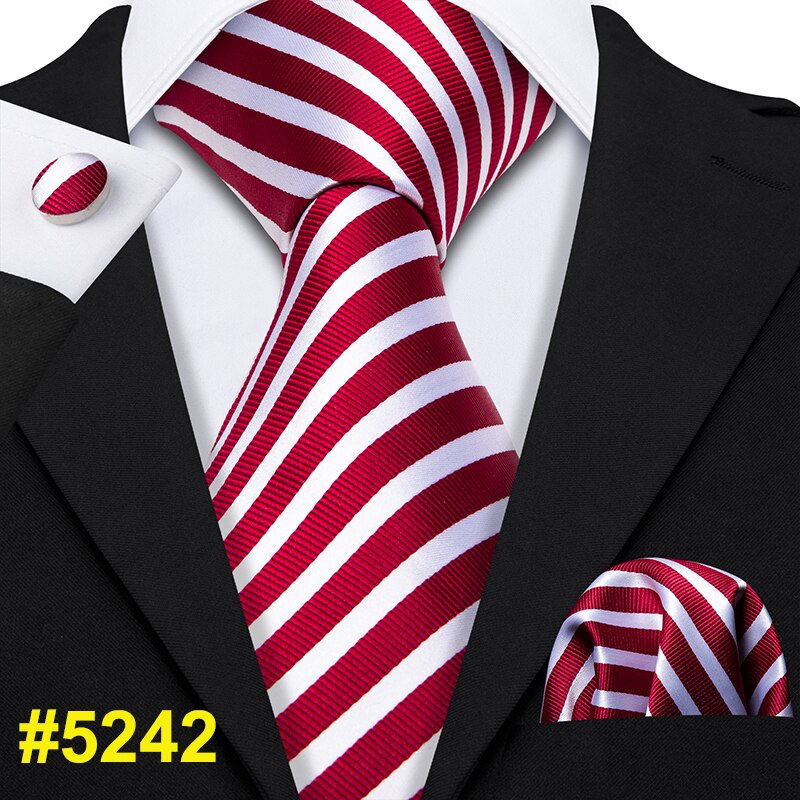 Cravate 100% soie pour hommes, Plaid rouge, Jacquard tissé, ensemble de boutons de manchette, cravate de cou, fête d&#39;affaires: LS-5242