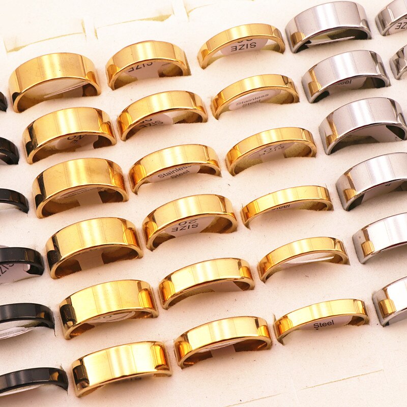 Anillos clásicos de acero inoxidable para hombre y mujer, anillo de boda de tres colores con espejo pulido en el interior, 50 Uds.