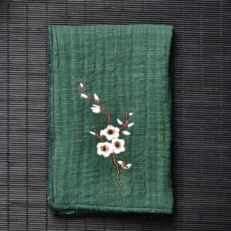 2 st 28 x 19cm enkla broderade kökshanddukar teservetter kökshandduk traditionell kinesisk stil liten storlek: Grön design 5