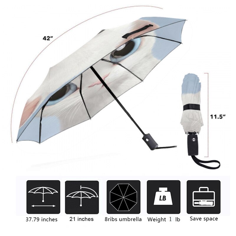 Paraguas de Sol de gato blanco para mujer, protector solar de gatito, 3 Paraguas plegables para niños, Parapluie de Anti-uv