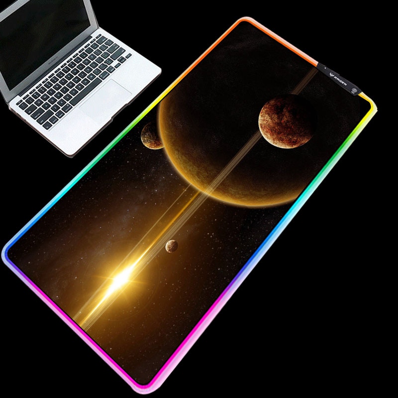 Glowing RGB Mouse Pads Solar System Background HD Printed Durable Desktop Mice Mats for PC Laptop Gamer Accessories