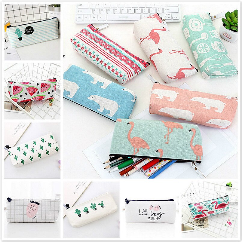 1PC Cute Many Styles Cactus Canvas Pencil Cases Student Stationery Pen Bag School Office Pencil Bags Lovelty Pencil Pouch