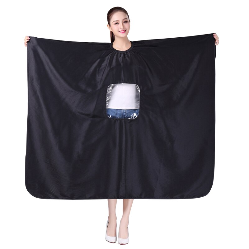 Salon Waterproof Haircut Cape With Visible Window Hair Dyeing Perming Styling Hairdresser Hairdressing Apron Cape: K081-Black