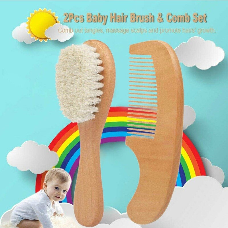 Trä baby borste hårborste naturligt get hår borste mjuka borst skrubbverktyg baby hår borste baby kam