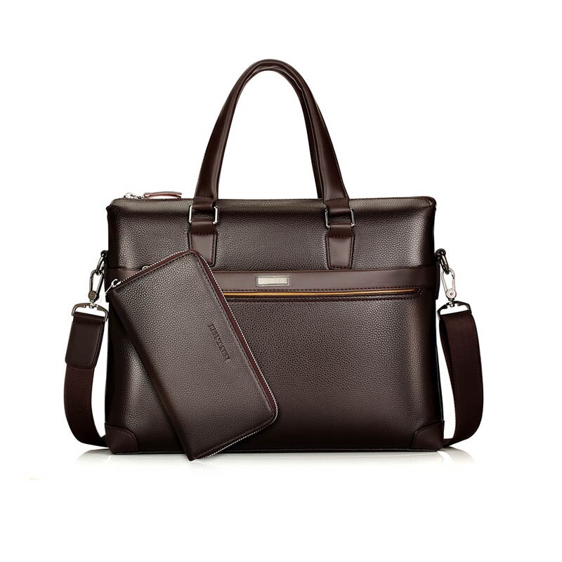 Maleta sacoche homme bolso hombre maletin cuero bolsa masculina läderportfölj laptop advokat porte dokumentväskor för män: Brun-plånbok