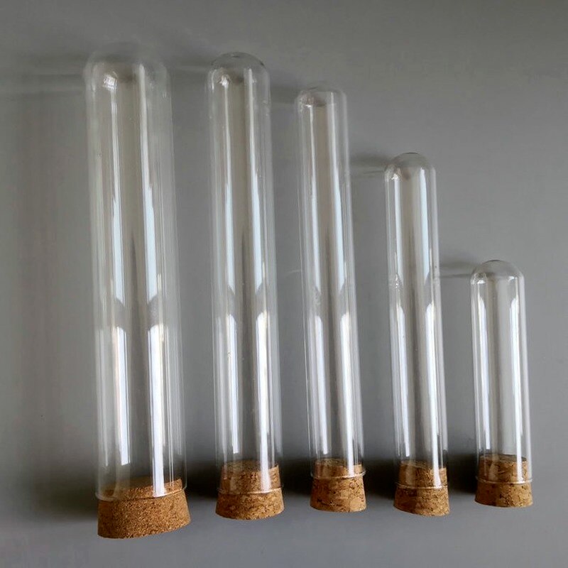 5 stk / parti gennemsigtigt glas reagensglas dia 20/25/30mm langt 150/180/200/300mm rundt bundtestrør med kork
