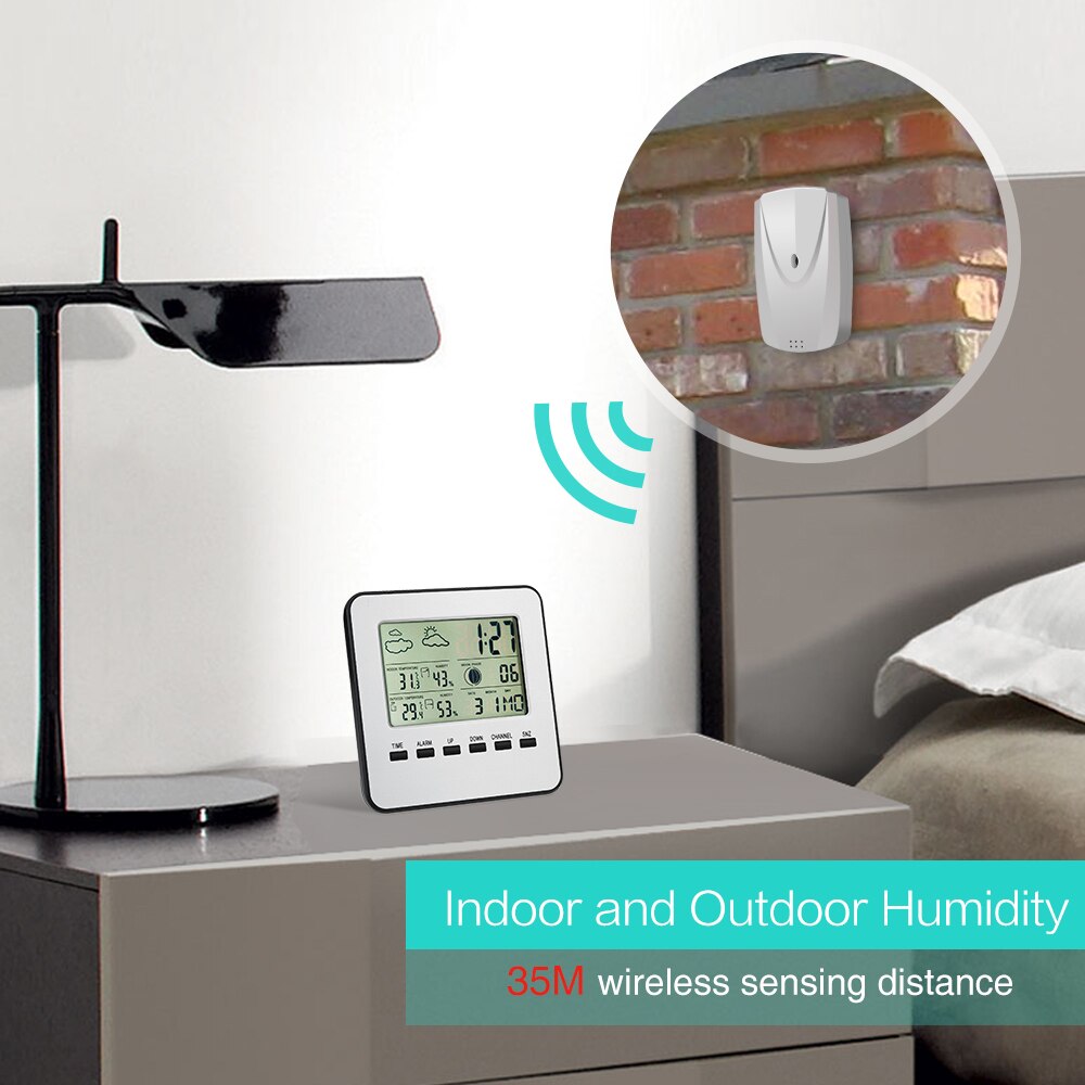 AMIR Digital Temperature Thermometer Weather Station Temperature Humidity Monitor with Clock Date and Moon Phase Remote Sensor