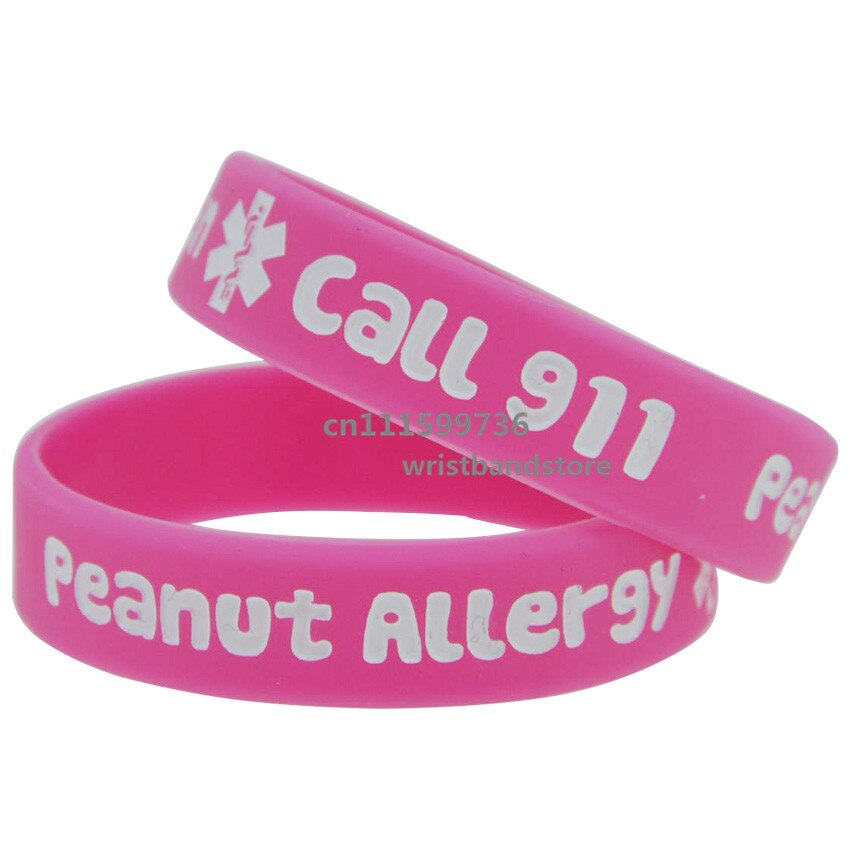50 pièces/lot Bracelet en Silicone pour enfants allergie aux arachides appel 911 Bracelet