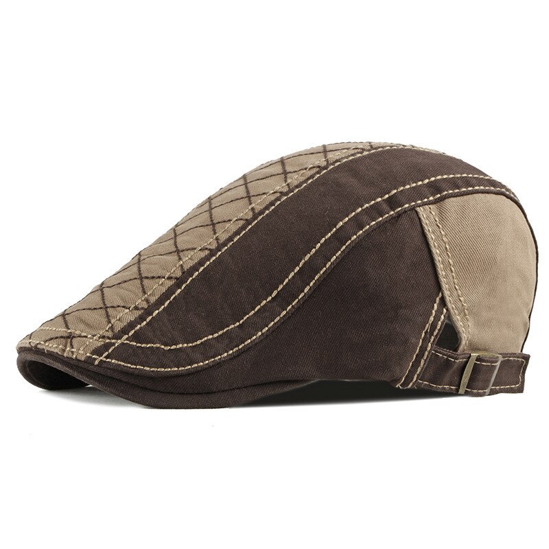 Lente Zomer Patchwork Newsboy Caps Mannen Katoen Platte Pet Vrouwen Schilder Baret Hoeden 22: Khaki