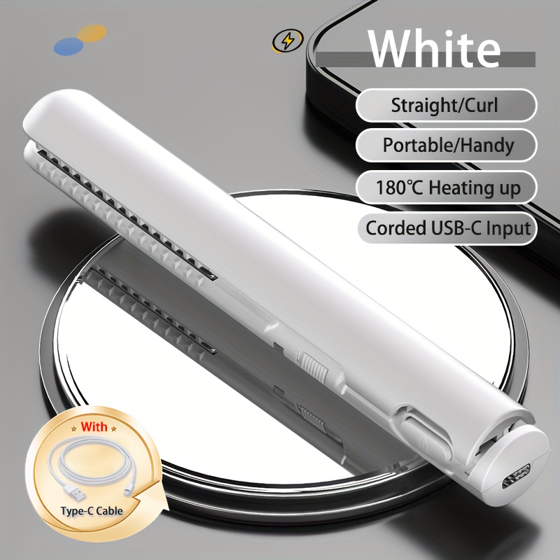Portable Mini Hair Straightener Lightweight 180 Degrees Celsius Constant Temperature Control, Suitable for Bangs and Short Hair: WHITE