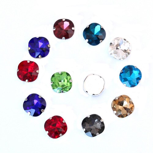 4 Maten Kleurrijke Ronde Naaien Steentjes Met Klauw Glas Kristal Vet Vierkante Naaien Op Klauw Steentjes Voor Trouwjurk b0377: 14mm---20pcs