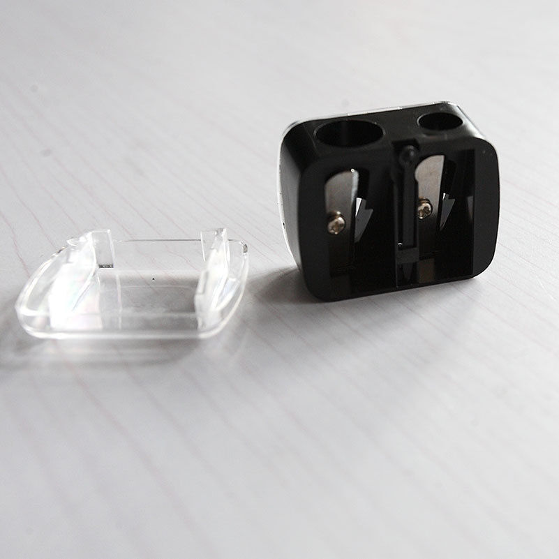 Afilador de doble agujero negro para mujer, 1 unidad, afiladores de lápices, brochas cosméticas, delineador de ojos, sacapuntas de maquillaje, papelería al por mayor