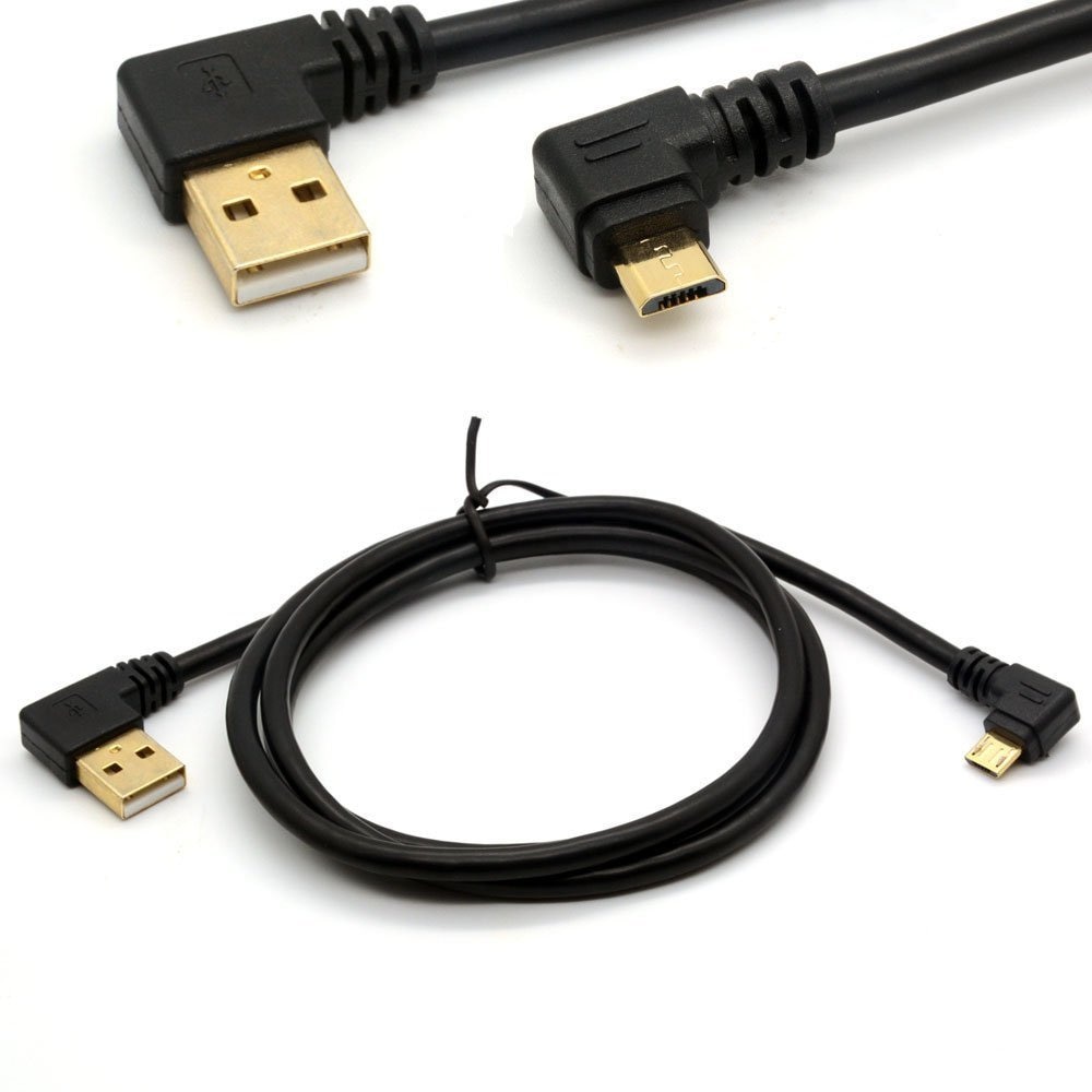 Vergulde USB 2.0 EEN Links Hoek Micro B haakse Kabel Data Sync en Oplaadkabel (Zwart, 1 M/3Ft)